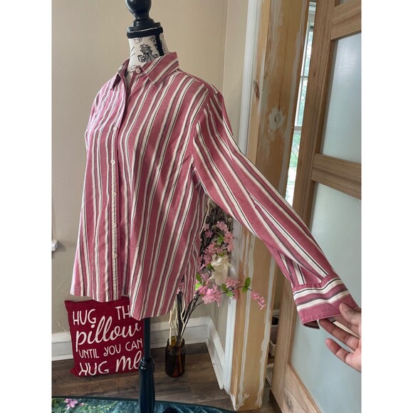 Karen Scott Sport Women's Button Up Shirt M Long Sleeves with Multicolor Stripes - Picture 4 of 7